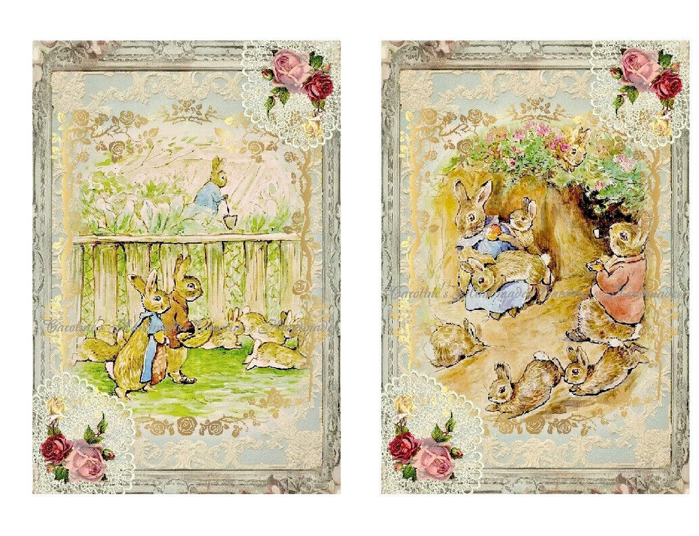Beatrice Potters Flopsy Bunnies A MULTI-SIZE SET Cotton Fabric Quilt Blocks