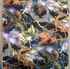 Large Colorful Dragons on Cotton Canvas Fabric 44 in x 4-7/8 YDS