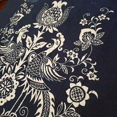 Peacock Floral Batik Fabric Chinese Indigo Cotton Y2K from Shanghai Museum 57×35