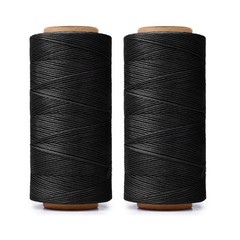 HILELIFE 568 Yards 2 PCS 150D 0.8mm Waxed Thread for Leather Sewing, black