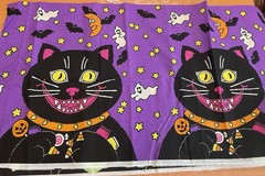 Vintage Halloween Fabric Glow In The Dark 60×80 Frankenstein Black Cat Purple