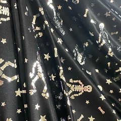 Halloween Fabric Skeletons Bones Stars on Black Silver Metallic Nylon Nice Drape