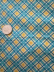 Quilting Fabric Aqua Teal Mustard Geometric Plaid 16×18 Remnant