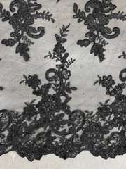Tess BLACK Polyester Floral Embroidery with Sequins on Mesh Lace Fabric by the