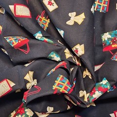 Christmas “Purses & Bows & Cards” on Black Cotton Quilting Fabric