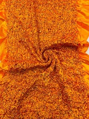 Orange Pleated Stretch Satin Ruffle lace Trim with Hologram Sequin fabric 24″