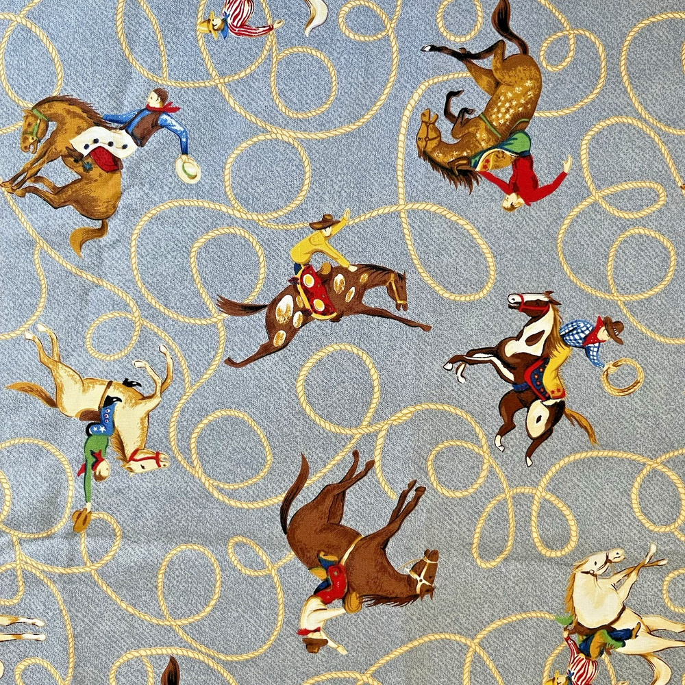Vintage 2 + YDs Daisy Kingdom 1604 Rodeo Cotton Fabric Blue Cowboy Western 44×98