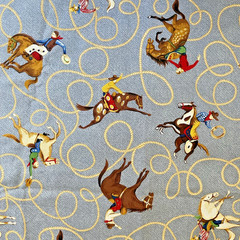Vintage 2 + YDs Daisy Kingdom 1604 Rodeo Cotton Fabric Blue Cowboy Western 44×98