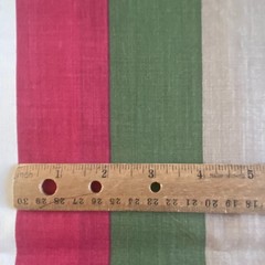 2 YD Muted Red Green Tan Stripe Fabric Cotton Blend