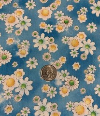 Daisy Floral Fabric By RED Original Designs White Yellow On Distressed Blue BTHY