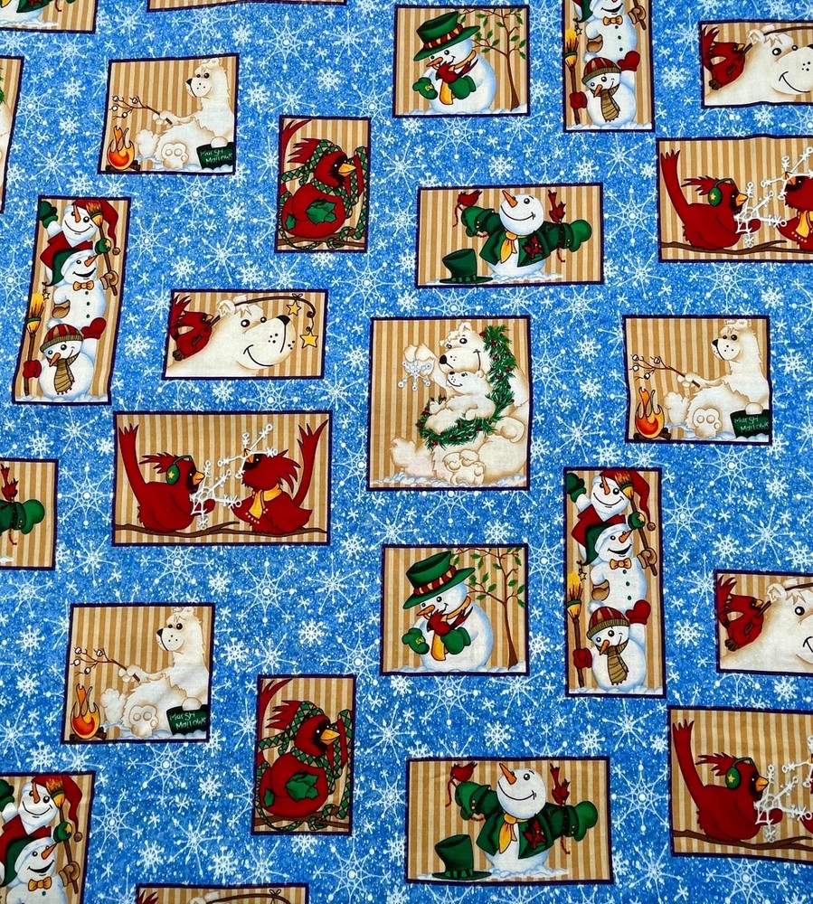BUNDLED BUDDIES by SSI South Sea Imports Winter Friends on Blue Snowflake 2.33yd