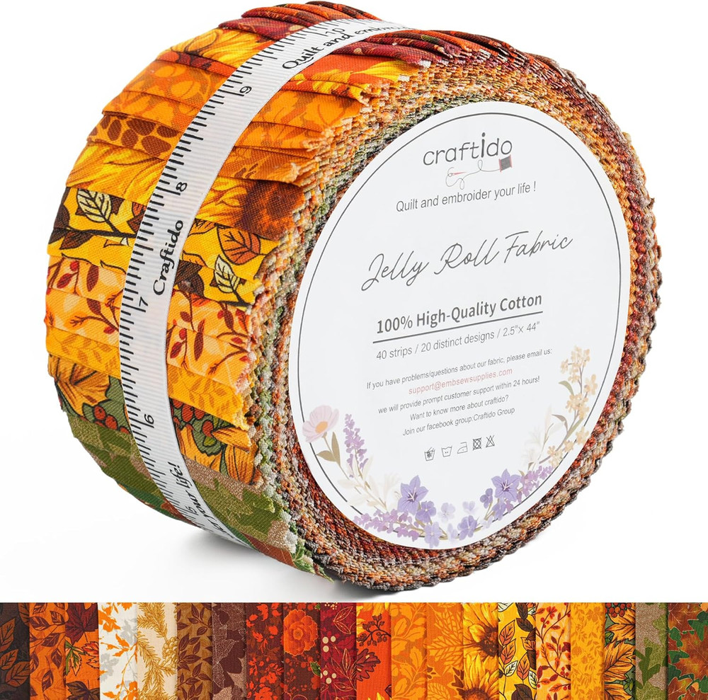 -20 Options-100% Cotton Jelly Roll Fabric Precut Strips for Quilting, Crafting,
