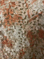 Hand Brushed Orange Paint Guipure Venice Lace Fabric 4.25 Yards Long 50″ Wide