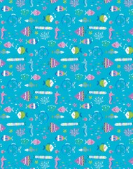 Benartex Mystical Mermaids ~ Underwater Friends in Aqua 100% Cotton Fish Fabric