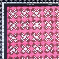 Pink Floral Hand Block Print Fabric 2.5 Yard 100% Cotton Boho Sewing Material