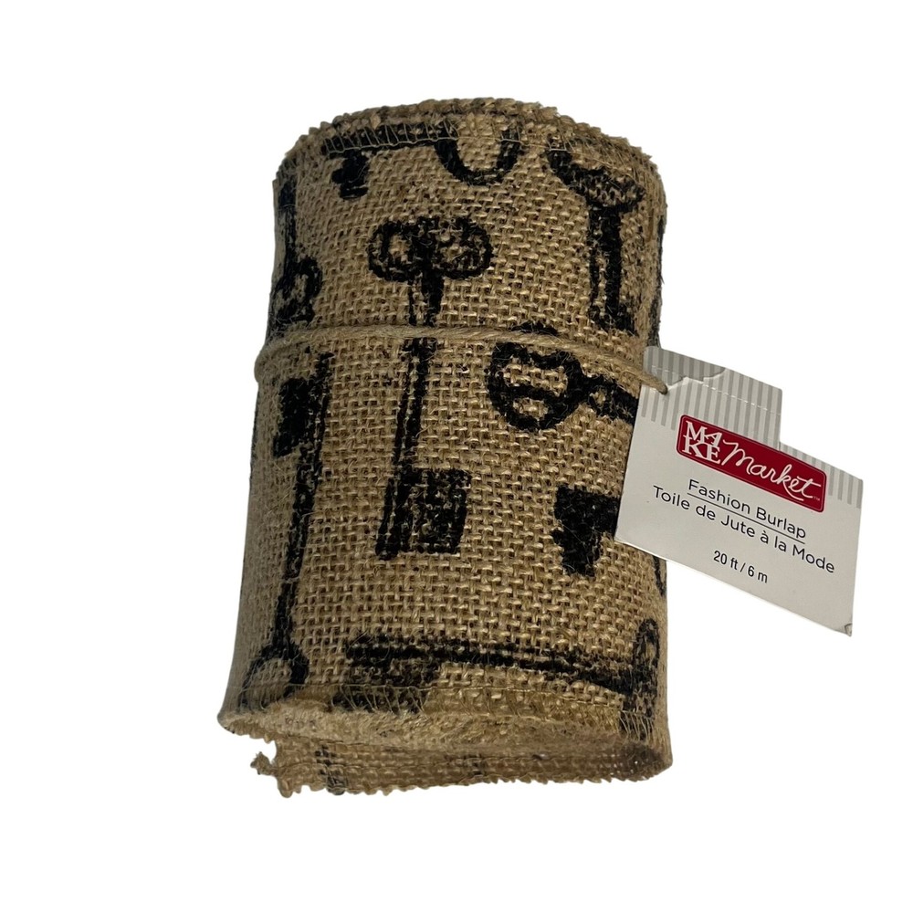 Fashion Burlap Roll Vintage Key Print 20 Ft Long By Make Market Tan New