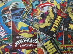 SUPER HEROES VTG 2012 MARVEL COMICS Eugene Textiles Cotton Fabric 1YDX43″ NEW