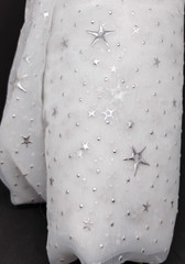 White Organza fabric with Silver Stars & Dots – 3 Pcs Remnants / 12 yd