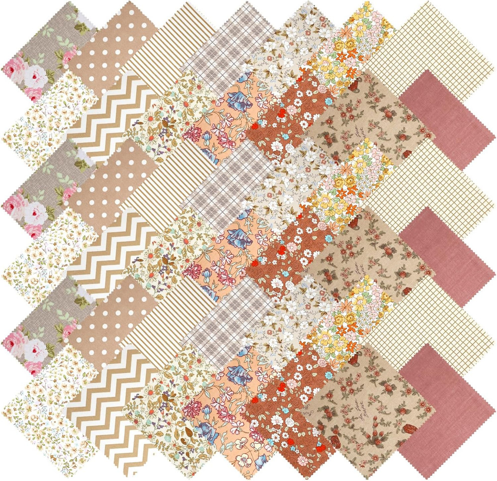 42Pcs Brown Charm Packs for Quilting, 100% Cotton Fabric Squares 5 X 5Inch Pre-C