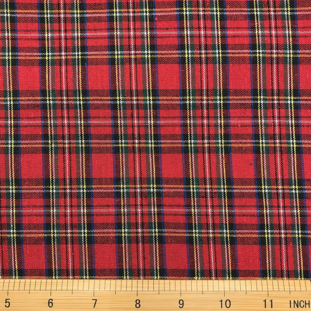 Red Tartan Plaid Fabric 130GSM Cotton for Sewing Holiday Decor Homespun Rag