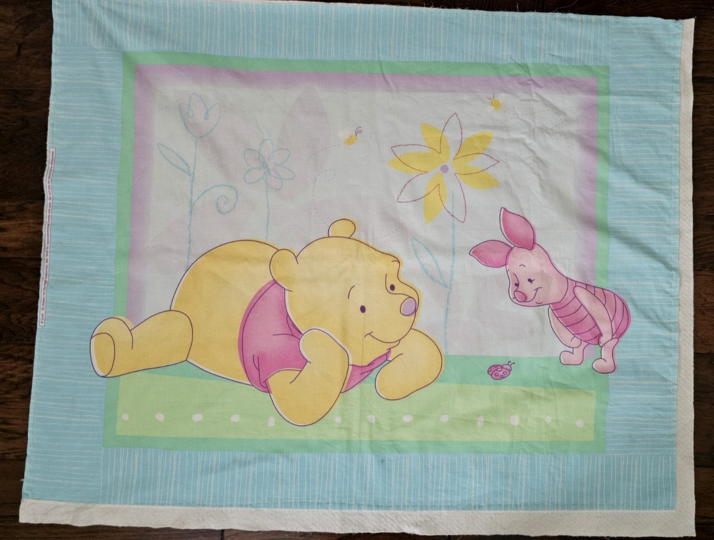 Vintage Disney Winnie the Pooh Cheater Quilt Fabric Panel – Backing 47″ x 36″