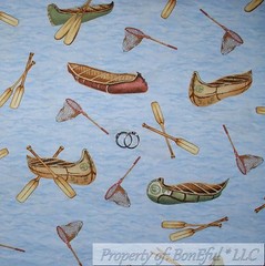 BonEful Fabric FQ Cotton Quilt White Blue Sea Sail Boat Ocean US Toile Navy Pier