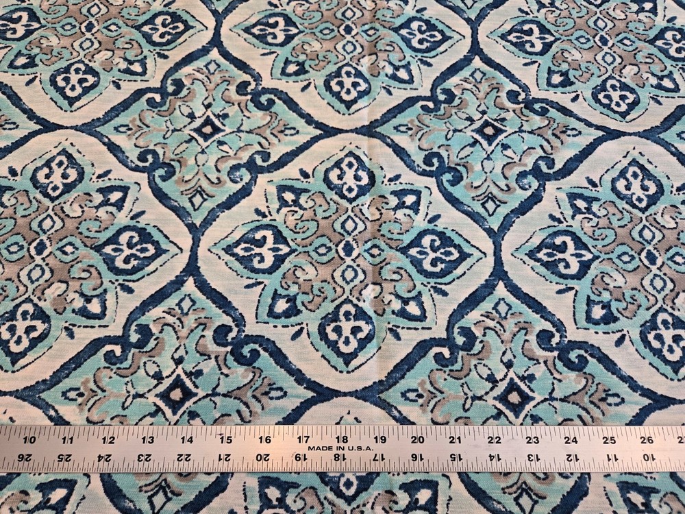 Richloom Solarium Teal Turquoise Gray Ogee Medallion Outdoor Fabric – 2.5 Yards