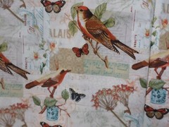 Floral Fabric Brown Multi Bird Butterfly Stamp on Tan Cotton Fabric SBTYx44