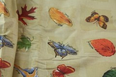 7Y 90s Erlanger Blumgart Ecological Squares Tan Cotton Fabric Leaves Butterflies