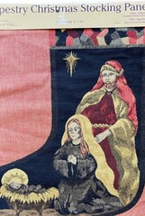 Vtg Nativity Scene Tapestry Christmas Stocking Fabric Panel Cotton Metallic USA