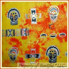 BonEful FABRIC FQ Cotton Quilt Yellow Orange US African Culture Batik Tribe Face