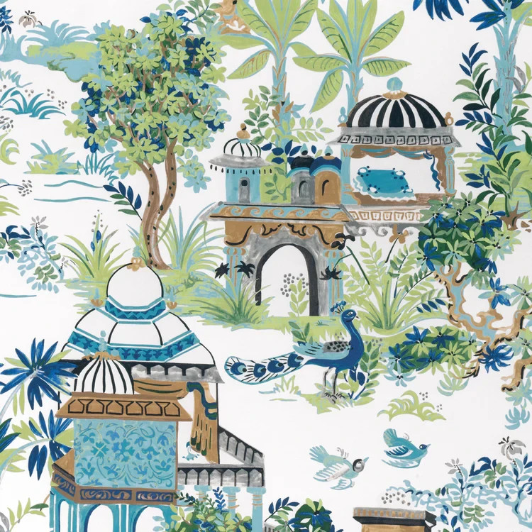 94″ length cut of Thibaut F920820 Mystic Garden Blue and Green Fabric