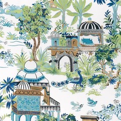 94″ length cut of Thibaut F920820 Mystic Garden Blue and Green Fabric