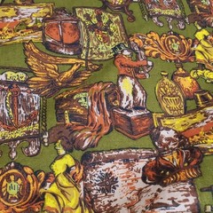 RARE Vintage Retro Olive Green Colonial Victorian Drapery Weight Fabric 2.75+ yd