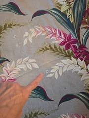 MCM Vintage Barkcloth Leaves 2 Pc 79Lx 45 Multi Red Green Ivory Grey