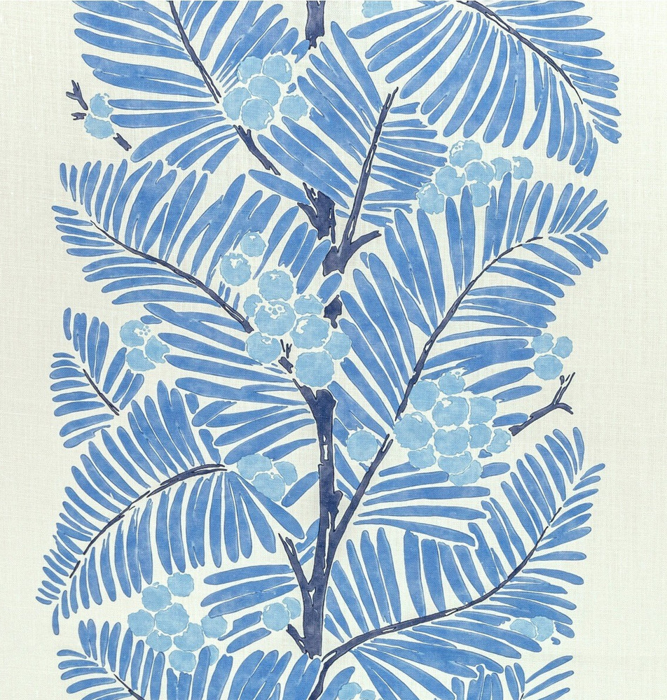 BRUNSCHWIG & FILS CURTAIN FABRIC DESIGN Palmar Print 5.2 METRES BLUE 100% LINEN