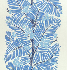 BRUNSCHWIG & FILS CURTAIN FABRIC DESIGN Palmar Print 5.2 METRES BLUE 100% LINEN