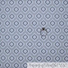 BonEful FABRIC FQ Cotton Quilt Gray White Quadrefoil Damask Stripe Blender Tonal