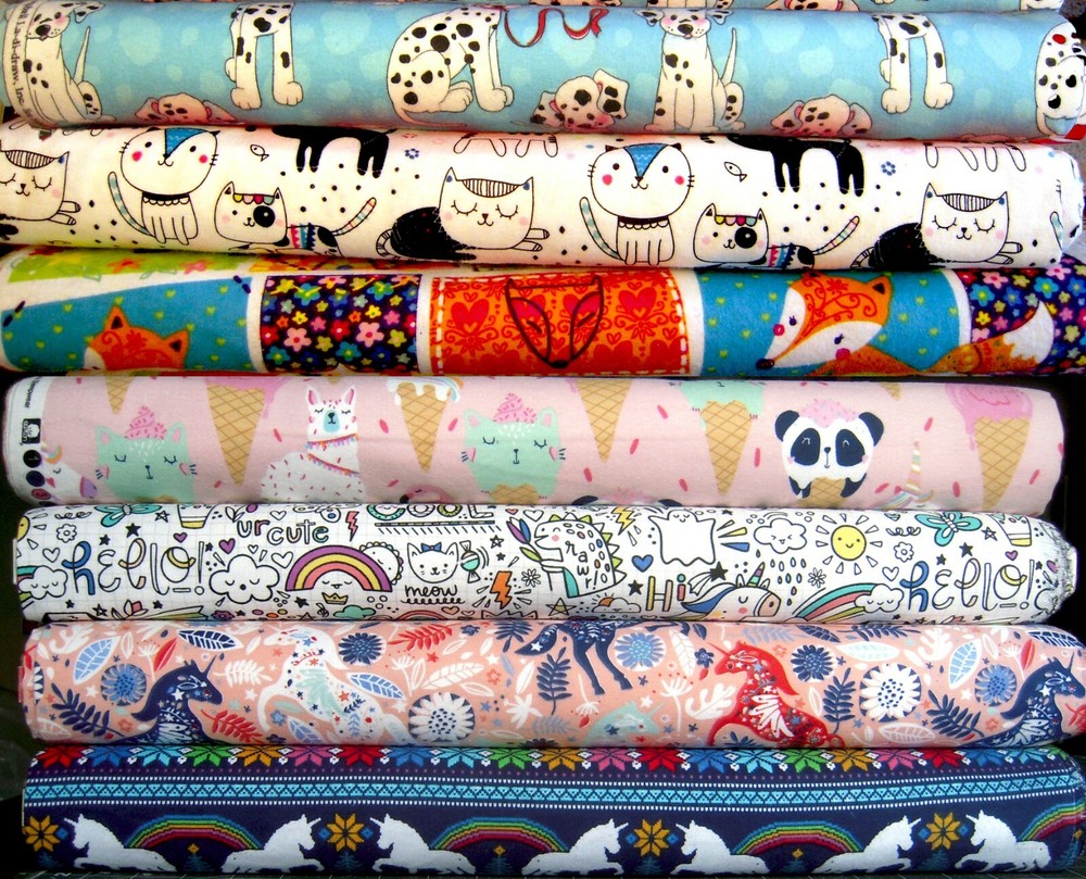 Cotton Flannel Fabric Unicorns Dogs Dalmatians Cats Fox Floral FQ Half Yard BTY