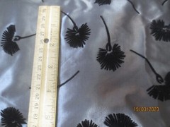 Vintage 8 yds x 56″ Gorgeous Silver Gray Flocked Black Floral SIlky Poly? Fabric