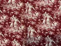 Vtg Fabric Toile de Jouy-Red and Beige Repeating Pattern 41in X 44in