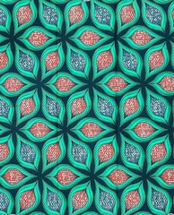 African Print Fabric/ Ankara – Green, Red, Gray ‘Parliament’ Design, 1 YARD