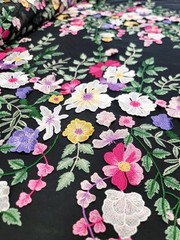 Multicolor Embroidery Pink Yellow 3d Floral Lace Fabric 50” W 1 Yard Black MESH