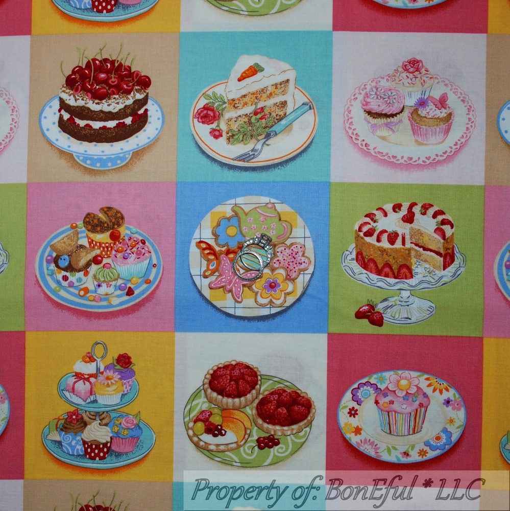 BonEful FABRIC FQ Cotton Quilt Block Girl Sweet Birthday Cupcake Flower Cookie L
