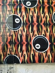 Flames & 8 Ball Cotton Flannel Fabric BTHY Orange Black Pool Game 18×44″