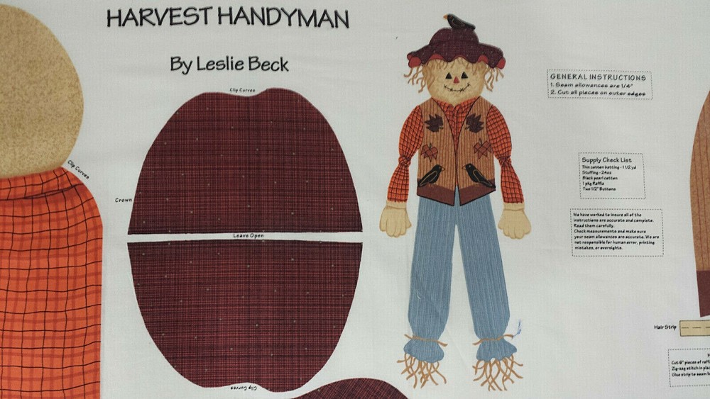 Harvest Handyman Fabric Panel by Leslie Beck Cotton 36 X 57 Inches
