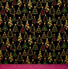 Christmas Trees Fabric – HALF YARD – Sparkles! 100% Cotton Holiday Gold Black