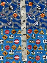 Route 66 Road Map & Travel Signs Cotton Fabric 2 pcs @ 1/2 yd each