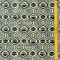 Bottle Green & Brown Geometric Printed Velvet Fabric By The Yard, Upholstery