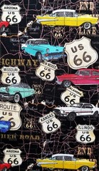 ROUTE US 66 MAP VINTAGE CARS *PRE-CUT* 43″X22″ NEW FABRIC (3 PRECUTS AVAILABLE)
